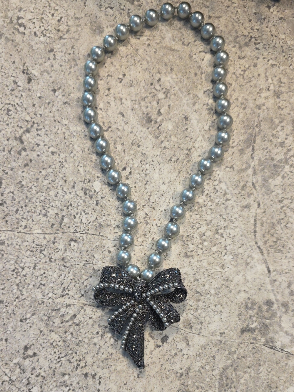 Kirks Folly Gray Pearl Necklace with Bow Pendant